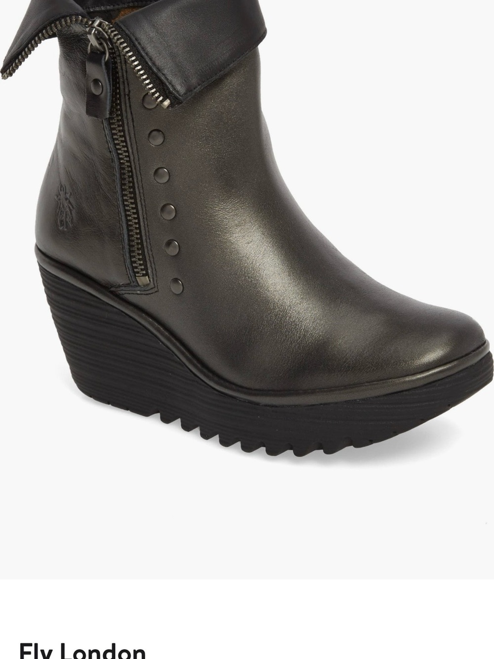 Fly London Black Leather Wedge Ankle Boot